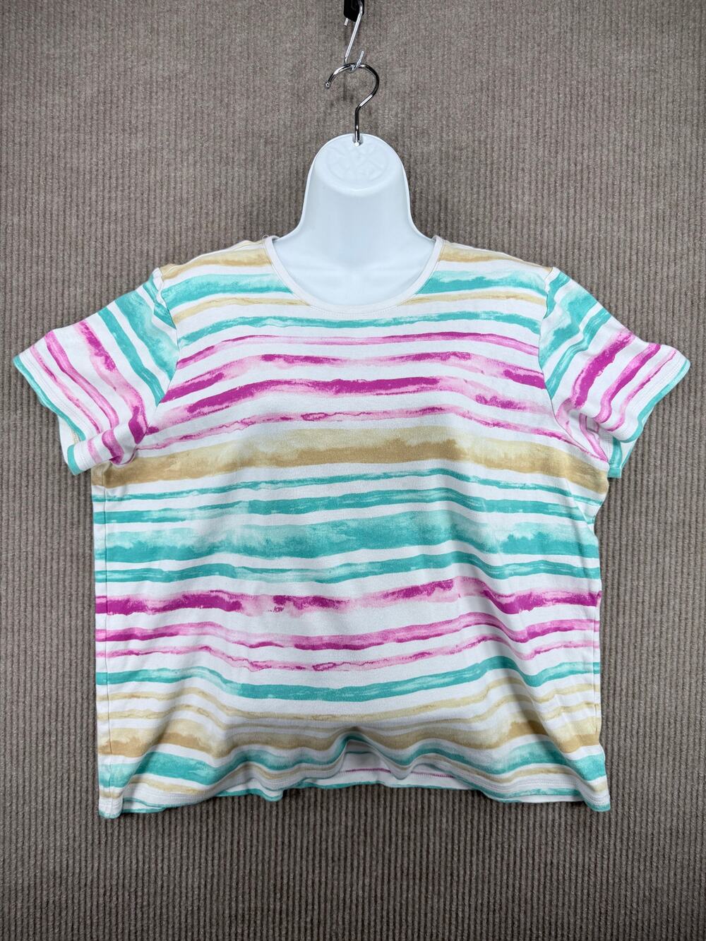 Kim Rogers Perfectly Soft 1X Multicolor Watercolor Stripe Knit Top